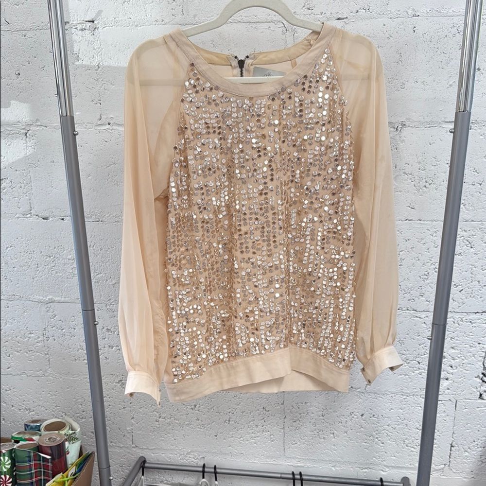 Sequin Embellished Cream Top - Madison Marcus - Never Worn - Long Sleeve